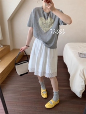 羊范闭眼入~薄款竹节麻针织上衣女2025夏季新款韩系圆领爱心T恤衫，女装T恤，唐诺