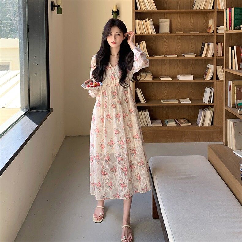 粉色超仙绝美甜妹森系碎花长裙女夏新款茶歇休闲温柔风显瘦连衣裙,女装连衣裙,2C285