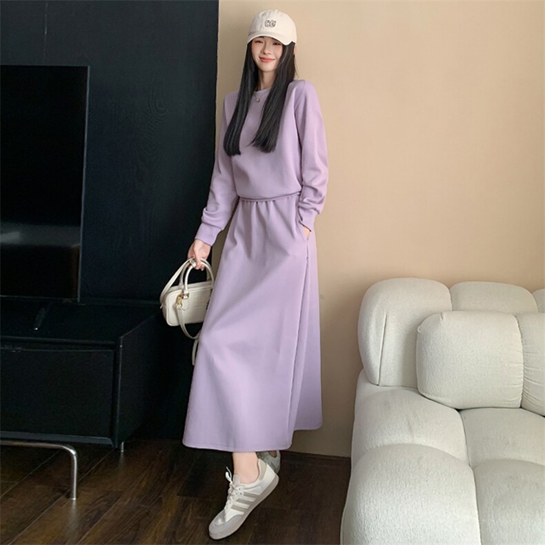 花总吖【芋泥套装】初春上新束腰开衩铜氨空气层卫衣+直筒半裙,女装套装/套裙,江南