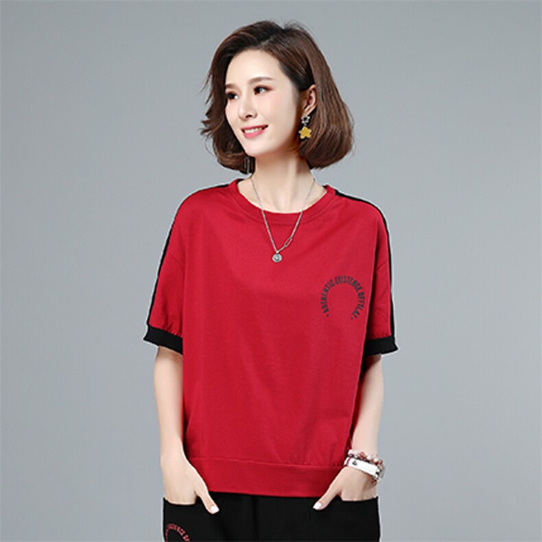 2021年夏季短袖宽松通勤圆领印花文艺大码女装T恤，女装大码女装，叶笙衣