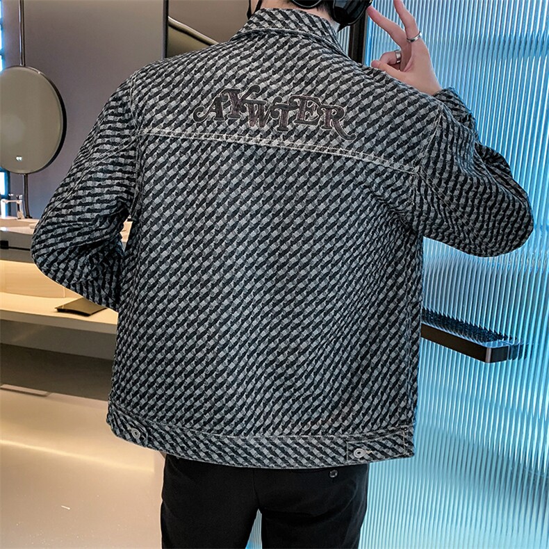 社会小伙牛仔夹克外套男2025新款春季格子上衣A313-18808-P135,男装夹克,电商A313-1