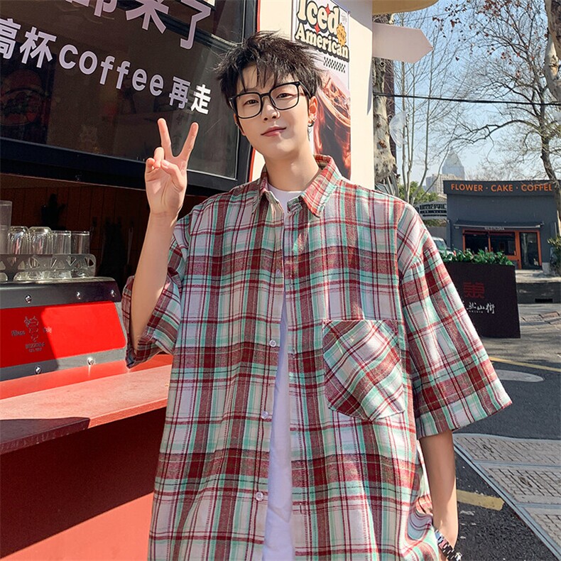 短袖衬衫男夏季新款格子磨毛衬衣DX002-特批26无差价，男装衬衫，星座214-3