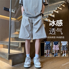 抖音品质夏季新款潮流双褶冰丝宽松五分裤B315-K24139-特p23控48，男装牛仔裤，电商B315