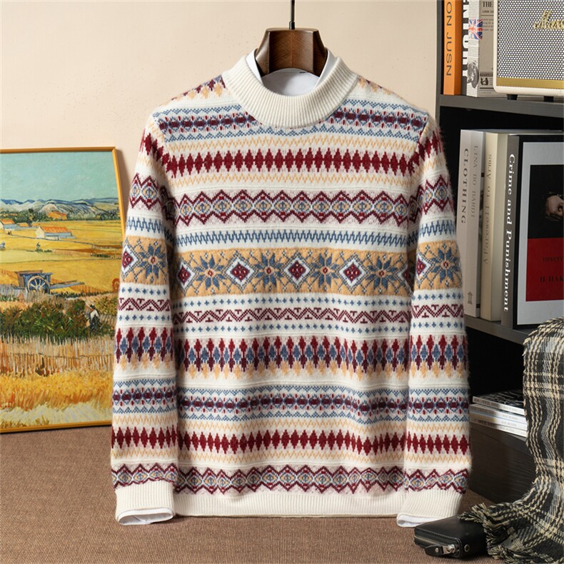 2025年秋季新款七针双股加厚费尔岛针织男士羊绒衫时尚休闲通勤，男装羊绒套衫，星纬羊绒