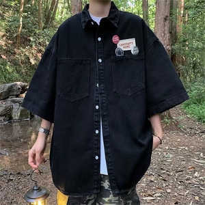 夏季新款衬衫潮流慵懒男方领衬衫牛仔夹克 P46图片