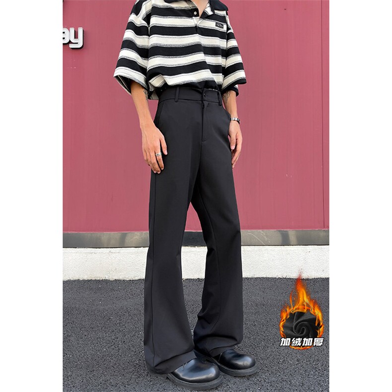 wassuphappy休闲西装裤子男秋冬季加绒加厚垂感直筒阔腿运动长裤，男装西裤，电商A022