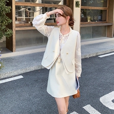 设计感马甲衬衫套装裙女2025秋季新款法式高级感气质半身裙三件套，女装套装/套裙，2C028