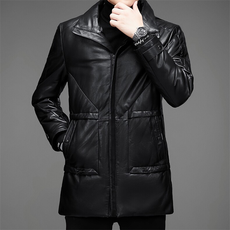 DLSN8128羽绒皮衣男头层绵羊皮白鸭绒羽绒服皮风衣P1400,男装皮衣,电商B360