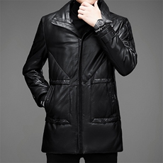 DLSN8128羽绒皮衣男头层绵羊皮白鸭绒羽绒服皮风衣P1400，男装皮衣，电商B360