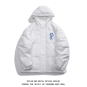 白鸭绒白底冬季潮流字母印花连帽羽绒服外套YR175P195控258图片