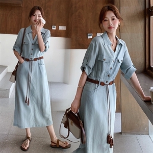 《26夏上新现货》天丝亚麻气质舒服透气三色连衣裙女送腰带图片