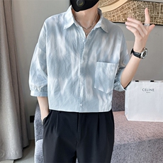 社会小伙2025春季新款衬衫男士高品质七分袖打底衬衫男901C13P58，男装衬衫，星座901