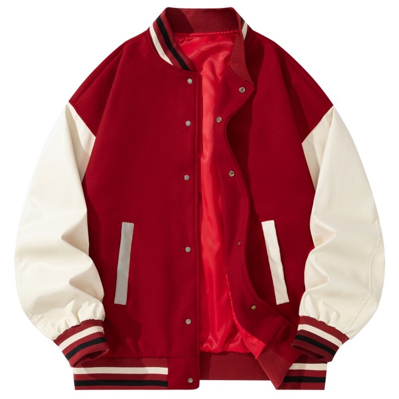 美式PU皮撞色棒球服毛呢宽松男女飞行夹克J826-P85，男装夹克，星座222-7