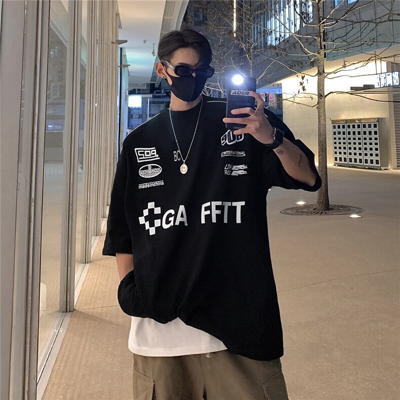 欧美潮牌机车风t恤短袖男款夏季美式高街宽松大码重磅半袖体恤衫,男装T恤,电商A072