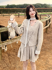 现货-2025年秋季新款小香风套装外套显瘦百褶裙减龄两件套女，女装套装/套裙，1D102-1