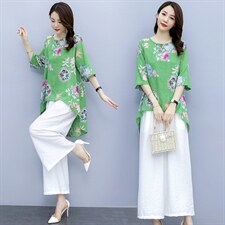 2021夏季新款时尚气质圆领简约优雅休闲舒适显瘦两件套，女装套装/套裙，香香