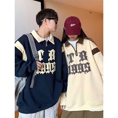 半拉链翻领卫衣男2026新款春秋情侣外套美式复古拼色上衣BWY15，女装短外套，星座208-5
