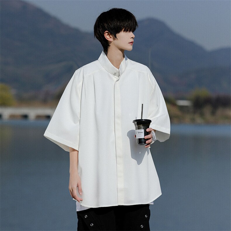 8XL-M中山领新中式短袖衬衫大码痞帅休闲半袖垂感衬衣DC5002/P50,男装衬衫,电商B238