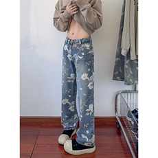 B221美式ins高街小众印花宽松直筒牛仔裤LK25430-特P50控88，男装牛仔裤，电商B221