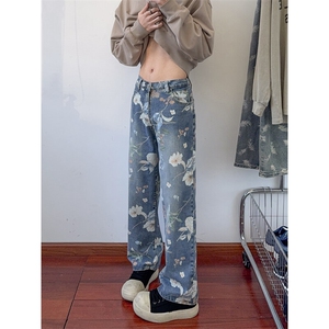 B221 美式ins高街小众印花宽松直筒牛仔裤 LK25430-特P50控88图片