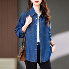2025年春季新款现货今年流行宽松修身显瘦中长款牛仔衬衫衬衣外套,女装衬衫,浙宝2-166,浙宝-网红风 2025年春季新款现货今年流行宽松修身显瘦中长款牛仔衬衫衬衣外套,女装衬衫,浙宝2-166,浙宝-网红风