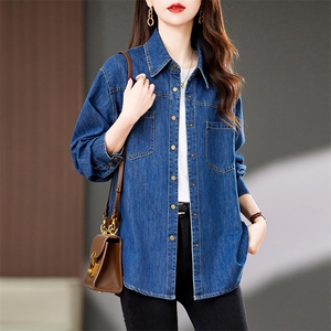 2025年春季新款现货今年流行宽松修身显瘦中长款牛仔衬衫衬衣外套，女装衬衫，浙宝2-166