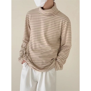 【003】宽松半高领条纹长袖T恤宽松百搭上衣打底衫 A079-T102-P39图片