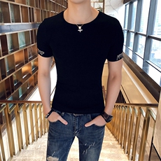 t610-p35短袖T恤男夏季潮牌纯棉圆领修身字母刺绣半袖体恤男上，男装T恤，电商D303