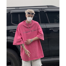 美式复古水洗做旧金属感字母印花宽松短袖T恤男女半袖-H86049-P40,男装T恤,电商B289,电商基地 美式复古水洗做旧金属感字母印花宽松短袖T恤男女半袖-H86049-P40,男装T恤,电商B289,电商基地