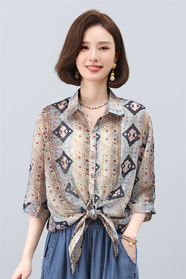 叶笙衣2553印花宽松开衬,女装衬衫,叶笙衣