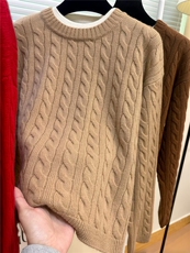 2025年秋季直筒型通勤套头单件扭花假两件圆领，女装羊毛衫，圣旺供货