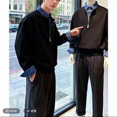 网图！2026春季新款百搭潮流美式长袖T恤男假两件卫衣C26005-TP48，男装T恤，电商C213(原B265)