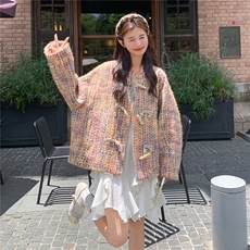 法式小香风牛角扣短外套女秋季2025新款巨好看彩色粗花呢夹克上衣，女装短外套，浙宝208