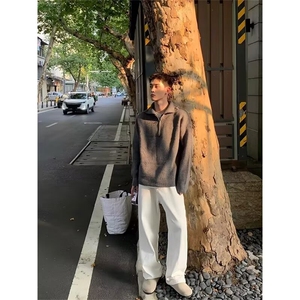 半开领拉链羊毛衫男套头翻领宽松慵懒风毛衣针织打底衫显瘦AM128图片
