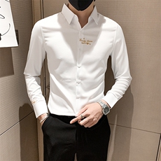 白2025秋季刺绣长袖衬衫男士修身小伙衬衣301A-1/CS193/P55，男装衬衫，星座301A-1