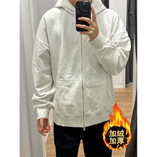 花灰色加绒开衫卫衣男春秋款双头拉链连帽外套穿搭夹克衫W104，男装夹克，星座1116A（原606A-3）