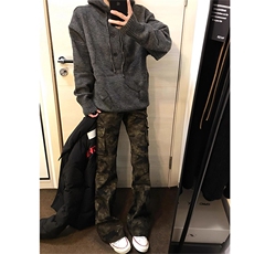 抖音得物美式复古迷彩微喇工装裤男款vibe高街裤子修身牛仔裤AK11，男装牛仔裤，电商A443