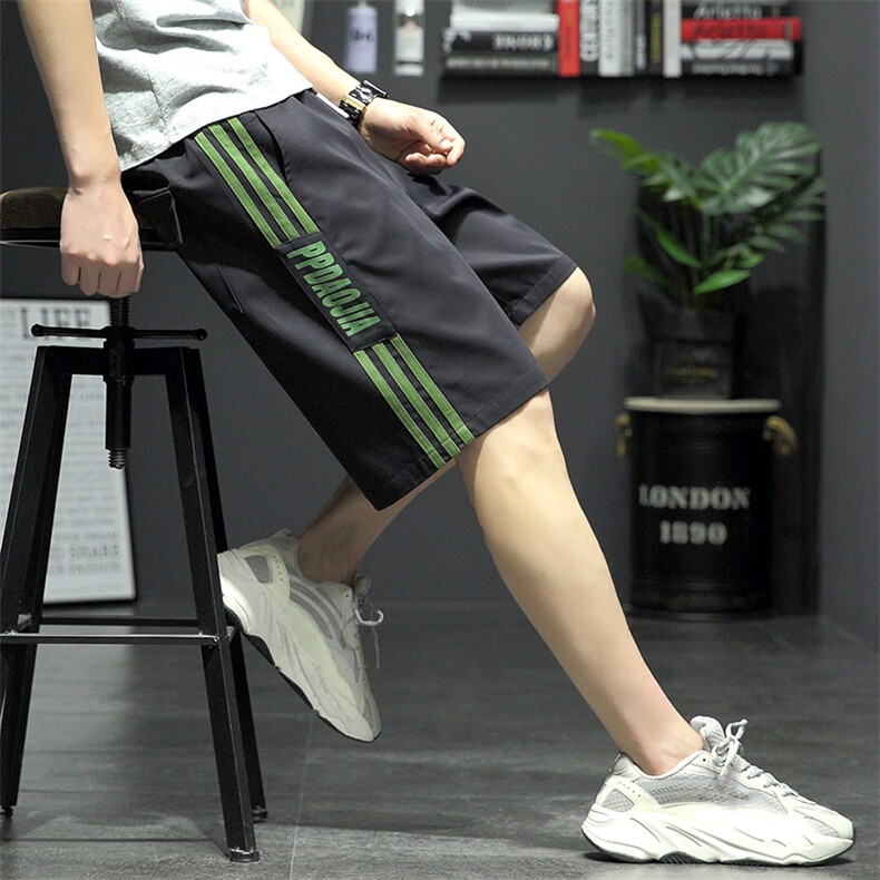2021夏季新灰墙日系大码男条纹运动字母印花休闲短裤K2038-P35图片