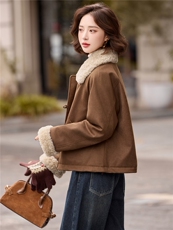 派克羽绒服女短款2025冬季洋气翻领领袢小个子毛绒拼接白鸭绒外套，女装羽绒服，流量+