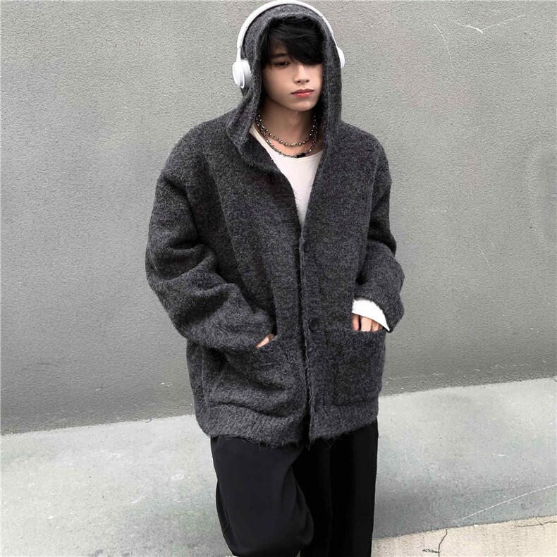 网图M2809-特P60连帽毛衣男慵懒风秋冬宽松复古针织开衫外套潮,男装针织衫/毛衣,电商D310B