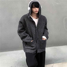 网图M2809-特P60连帽毛衣男慵懒风秋冬宽松复古针织开衫外套潮，男装针织衫/毛衣，电商D310B
