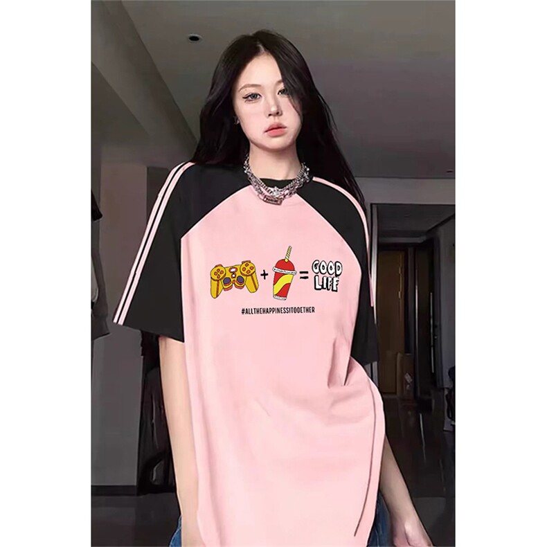 抖音得物品质二开240克宽松纯棉美式潮牌插肩三杠织带短袖T恤,男装T恤,电商A486