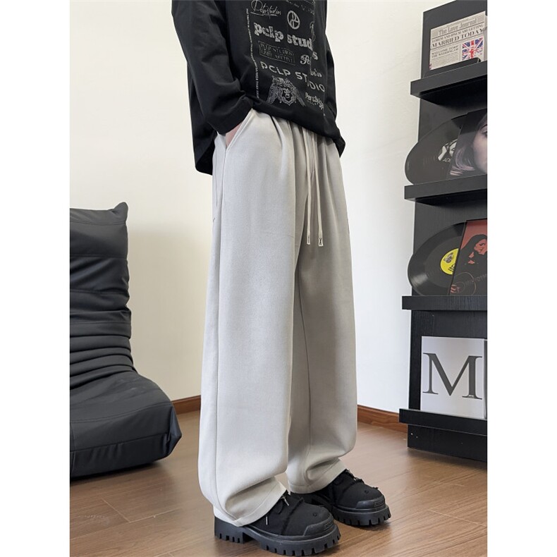2025秋冬宽松垂感休闲裤刺绣潮流阔腿直筒裤K9733/特P30灰色5,男装休闲裤,电商A094