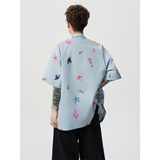CS1141-特P35控68花衬衫男短袖夏季休闲薄款冰丝半袖宽松大码，男装T恤，电商A059