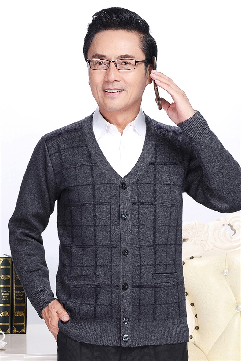 冬季新款中老年人加绒加厚保暖针织开衫上衣男士休闲宽松打底衫,男装针织衫/毛衣,电商B212（原钱塘6029）