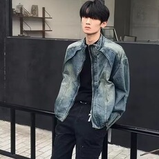 现货春秋宽松做旧立领重磅解构牛仔外套男拉链夹克网图JK003-78，男装工装外套，星座302B-3