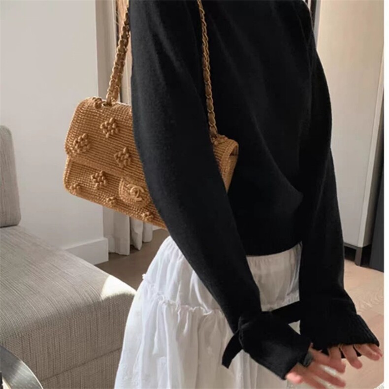 时尚百搭蝴蝶结圆领女士羊毛衫羊毛显瘦修身保暖毛衣,女装羊毛衫,旭驰羊绒