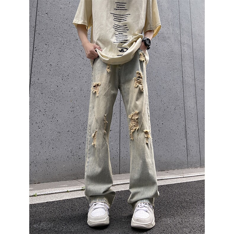 美式复古牛仔裤男新款高街裤子破洞潮牌宽松阔腿裤N0195-P43,男装牛仔裤,星座308B-2