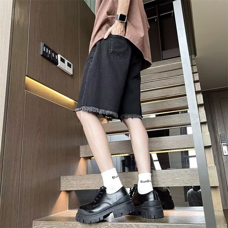 毛边拉链牛仔短裤男夏季薄款潮牌痞帅炸街五分裤1001-1-DN08-P42,男装牛仔裤,星座1001-1