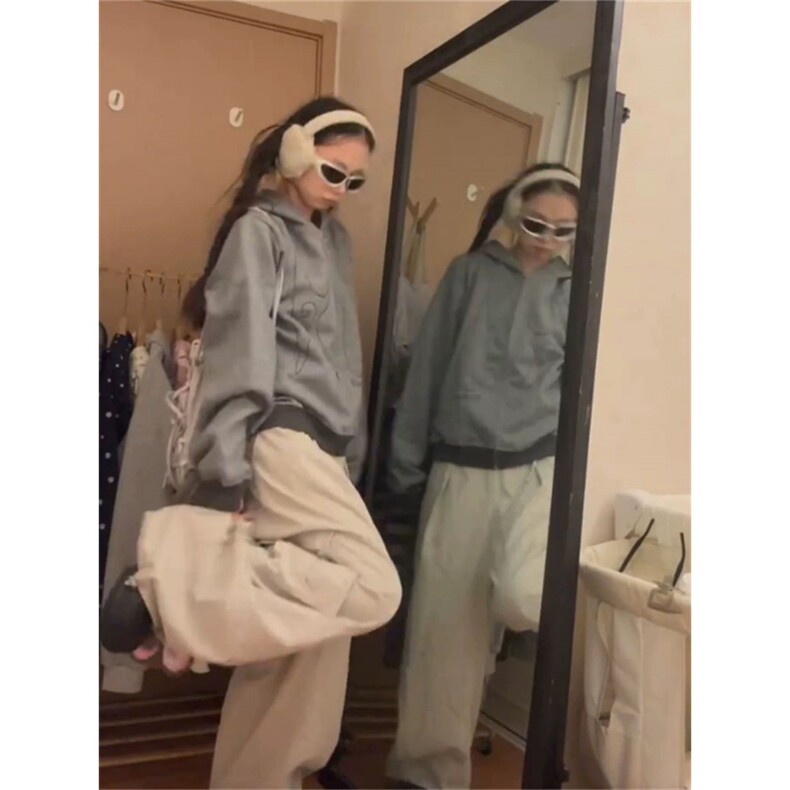秋冬季加绒卫衣慵懒连帽情侣外套宽松上衣男女L14711-P55加绒63,女装短外套,星座1008